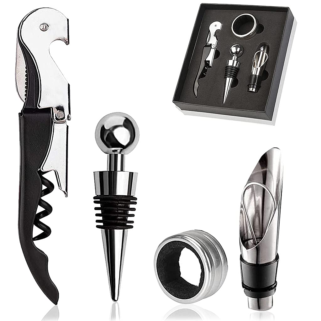 HASTHIP 4PCS Bottle Openers Wine Bottle Opener Kit for Beer or Wine Premium Wine Opener Gift Set Includes Corkscrew Bottle Stopper Wine Pourer and Wine Ring(Gift Packaging) HASTHIP 4PCS Bottle Openers Wine Bottle Opener Kit for Beer or Wine Premium Wine Opener Gift Set Includes Corkscrew Bottle Stopper Wine Pourer and Wine Ring(Gift Packaging)